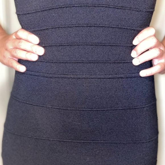BCBGMaxAzria Black Wool Dress with Ribbed Detail - Picture 3 of 7